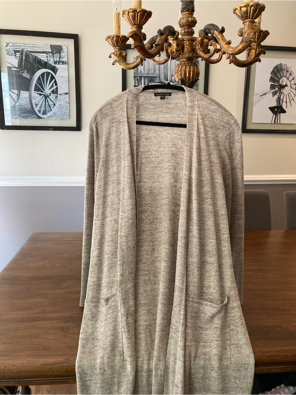 Eileen Fisher Neutral Heather linen Open Cardigan